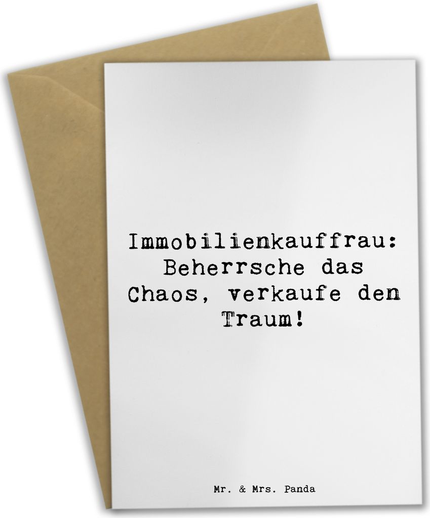 Mr. & Mrs. Panda Grußkarte Spruch Immobilienkauffrau - Weiß - Geschenk, Grußkarten, Besichtigung, einladungskarten, Geschenke für Berufstätige...
