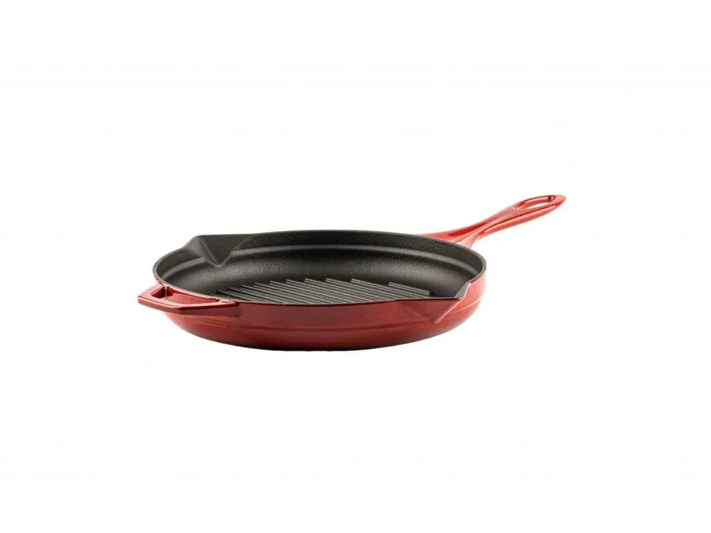 Poêle grill cannelée 28 cm en fonte rouge pour une cuisson saine et homogène