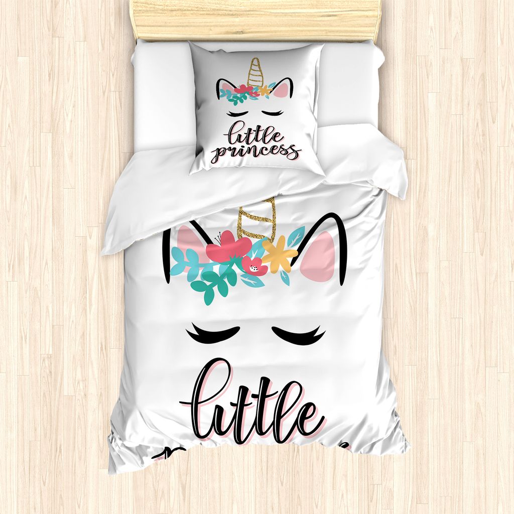 ABAKUHAUS Sprichwort Bettbezug Set für Einzelbetten, Little Princess Phrase Girly, Milbensicher Allergiker geeignet mit Kissenbezug, 135 cm x 200 ...