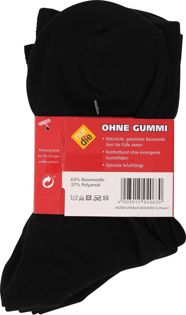 NUR DIE Socken Ohne Gummi 3er Pack - schwarz - 35-38
