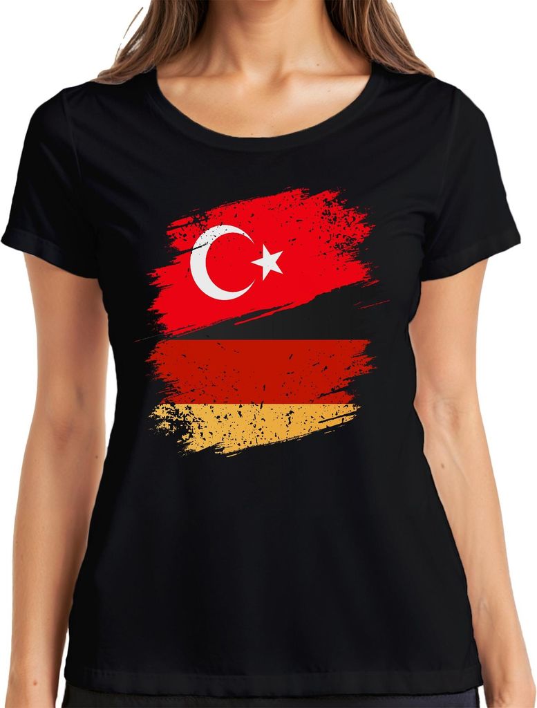 Türkische Deutsche Flagge Türkei Deutschland Fußball Fan Trikot Damen T-Shirt, Schwarz, S