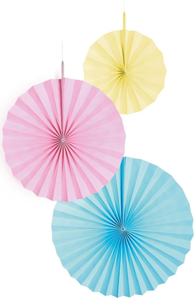 3 Shiny Pastell Rainbow Papierrosetten