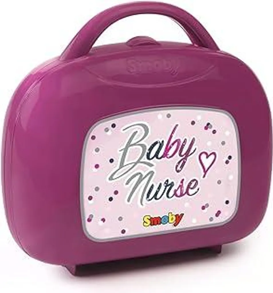 Smoby - Valigetta per bambole Baby Nurse - Valigetta con biberon, termometro, pannolini, piattino con cucchiaio, per bambini dai 3 anni in su, rosa, lilla
