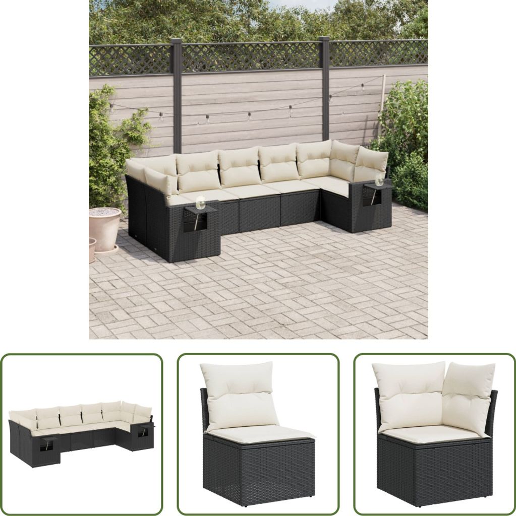 The Living Store 7-tlg. Garten-Sofagarnitur mit Kissen Schwarz Poly Rattan