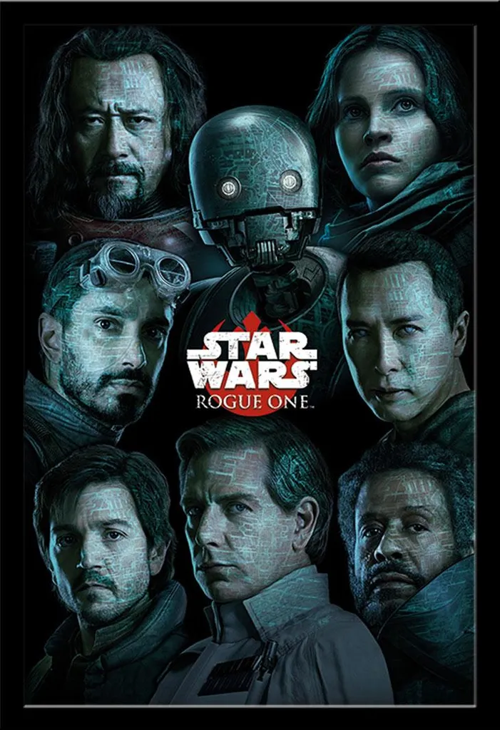 Star Wars - Poster - Rogue One - Personaggi + cornice rimovibile, Shinsuke® Maxi MDF nero, disco acrilico