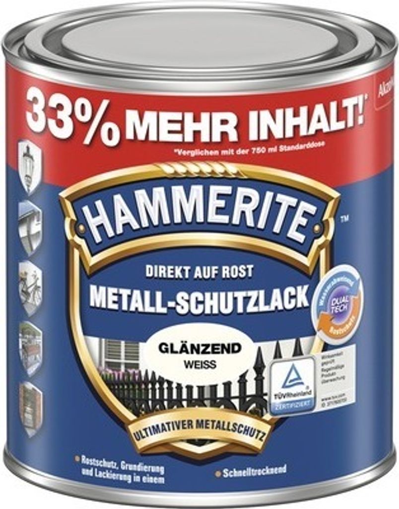 Hammerite Metall-Schutzlack Glänzend, Fertig gemischt, Produktbild 