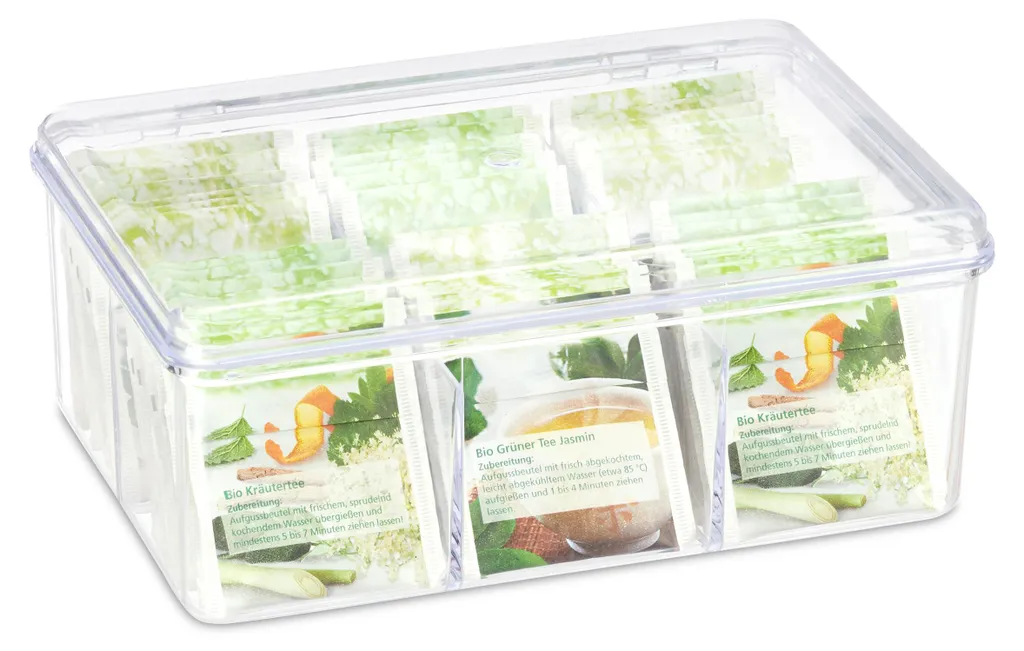 Relaxdays 4x Scatola Porta Tè Trasparente 6 Scomparti: Ordine in Cucina