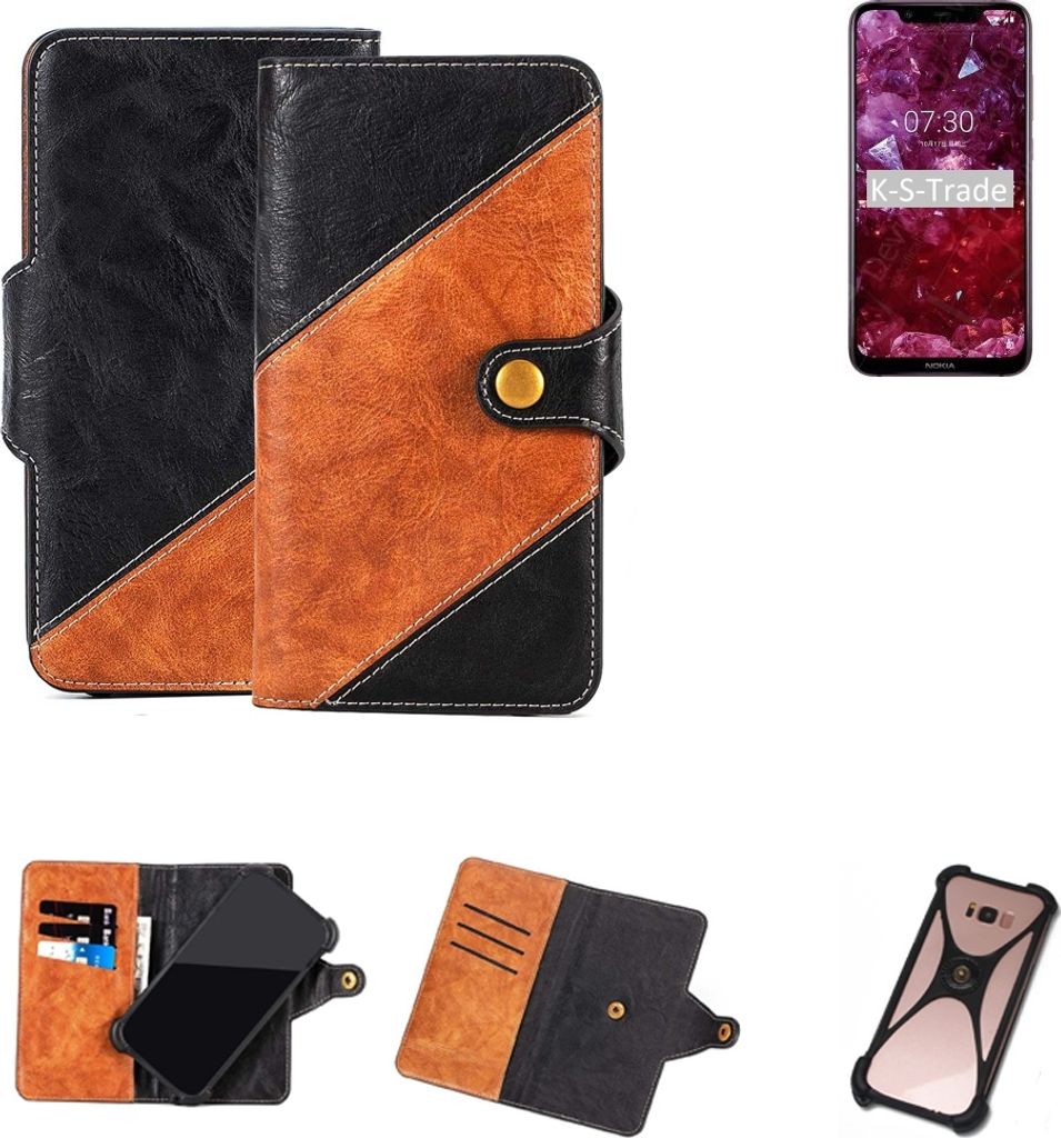 K-S-Trade Handyhülle Schutzhülle Bookstyle Case Wallet-Case kompatibel mit Nokia X7 Handy Cover Bumper Klapphülle schwarz hellbraun 1x