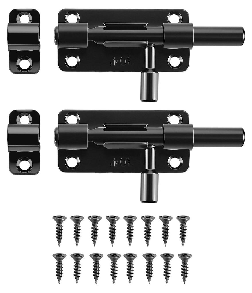 2 Stück 4-Zoll-Türschlösser aus Edelstahl, rostfrei, abschließbare Schieberiegel, verstellbar, für Fenster/Türen/Gärten/Schuppen, inklusive ...