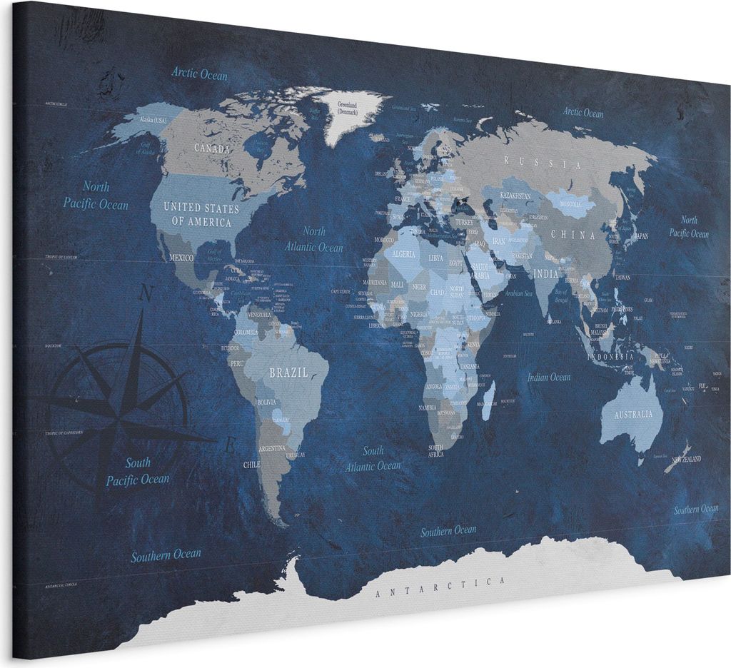 Italienischer Leinwand Leinwandbild - Dark Blue World 90x60 cm Karten k-A-0086-b-b