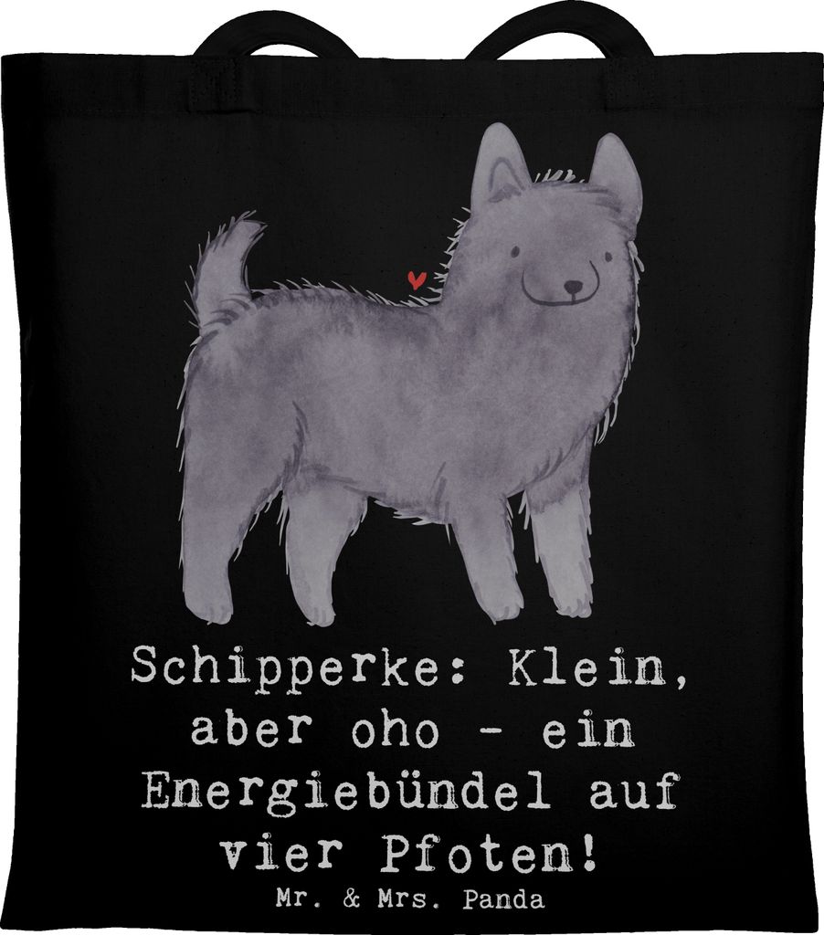 Mr. & Mrs. Panda Jutebeutel Schipperke Energie - Schwarz - Geschenk, Hunderasse, Hunde, Hunderassen Vielfalt, lebhafter Hund, Laptoptasche, Uni Tas...
