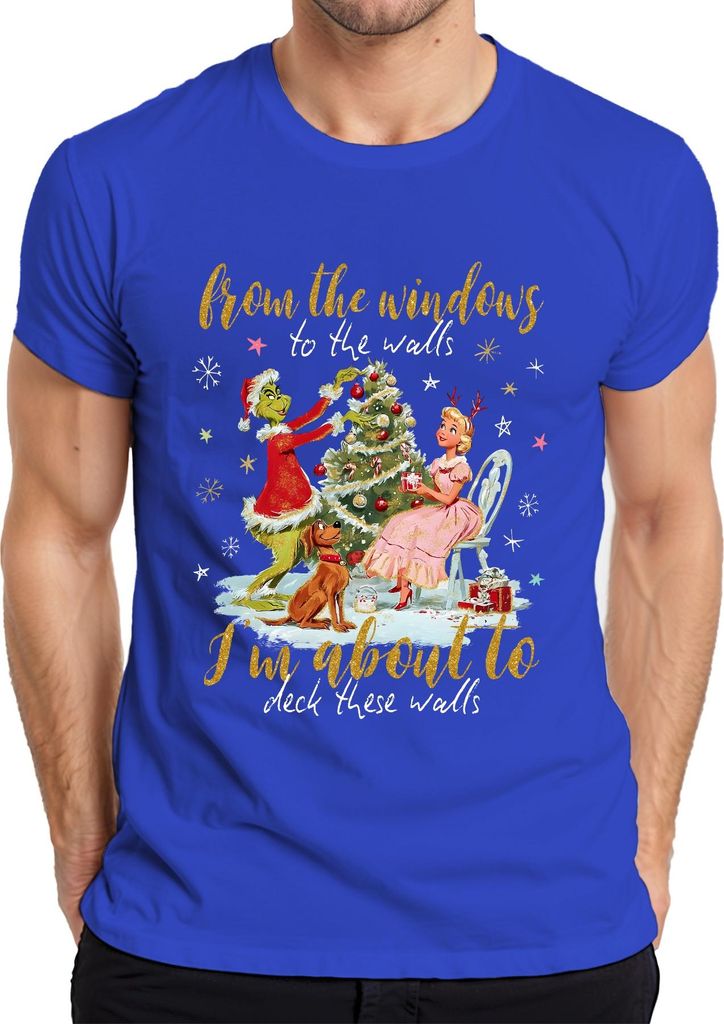 From the windows to the walls Grinch Christmas funny retro gift Herren T-Shirt, Blau, M