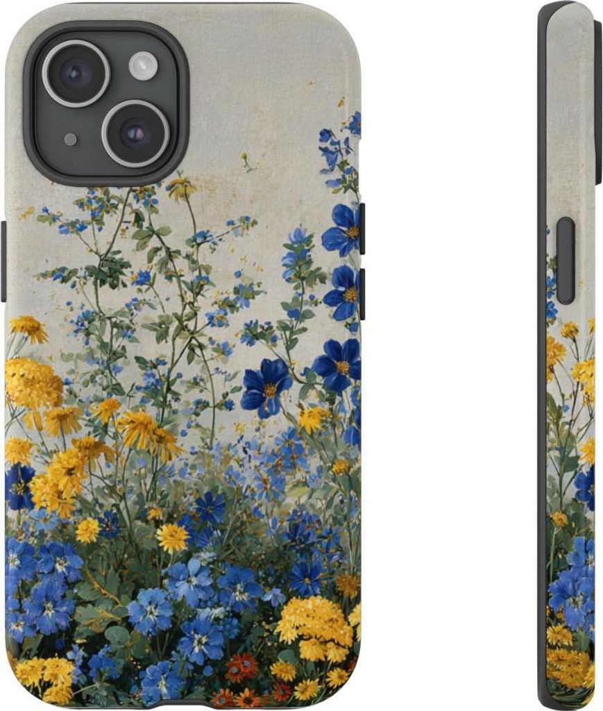Blaue und gelbe Wildblumen – Hülle Kompatibel mit iPhone 15
