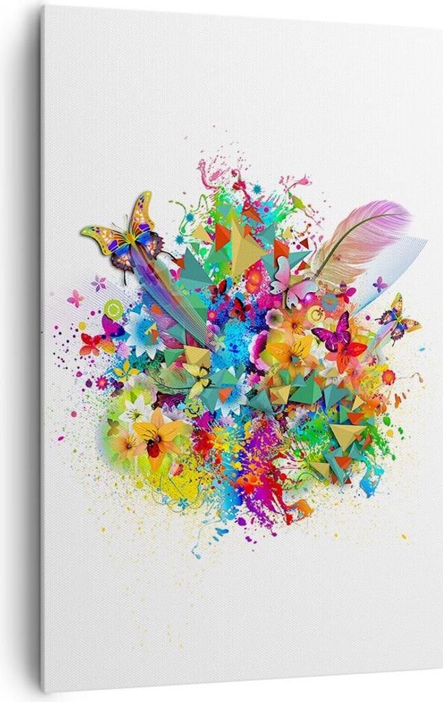 Bild auf Leinwand - Leinwandbild - Einteilig - Schmetterling Farbe Blume Komposition - 80x120cm - Wand Bild - Wandbilder - Leinwanddruck - Wanddeko...