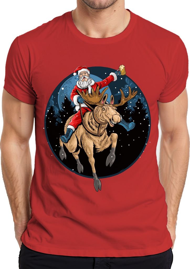 Weihnachtsmann Bier Rentier - Weihnachten Weihnachtsgeschenk Christmas Herren T-Shirt, Rot, M