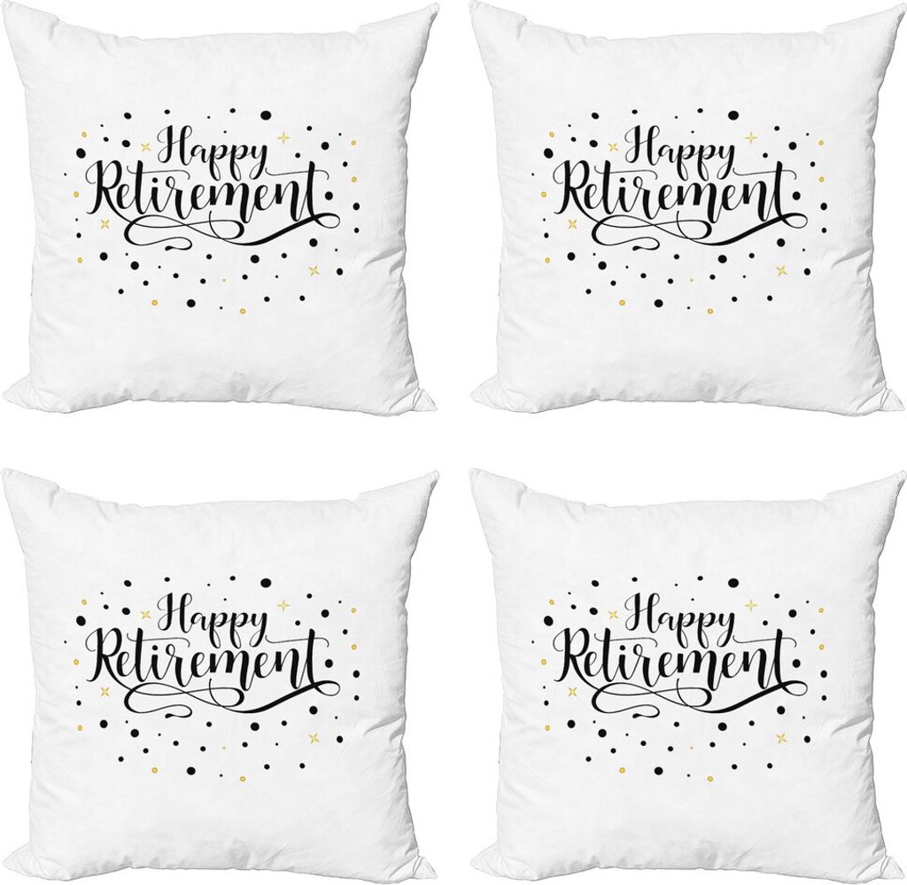 ABAKUHAUS Ruhestands Feier Kissenbezug Set (4 Stück), Handgeschriebene Phrase, Moderner Doppelseitiger Digitaldruck, 50 cm x 50 cm, Erde Gelb Weiß