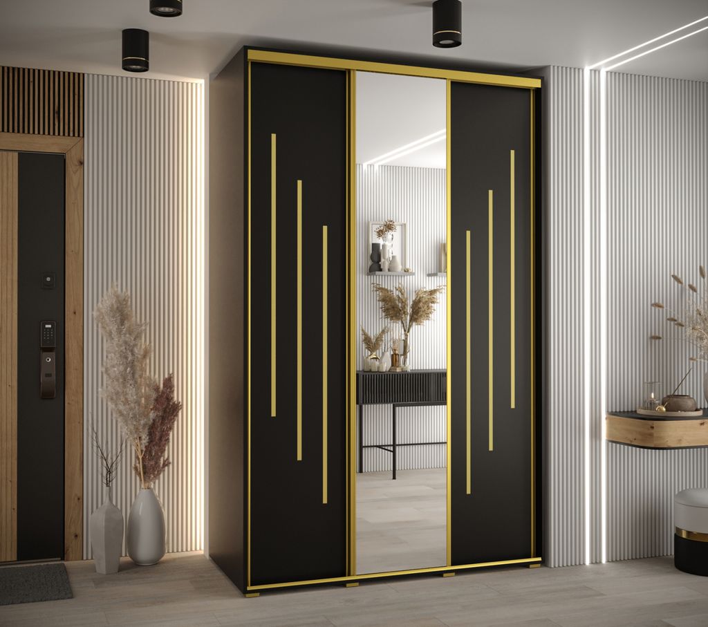 Kleiderschrank YVONA 9 - 150/60 cm, schwarz/gold
