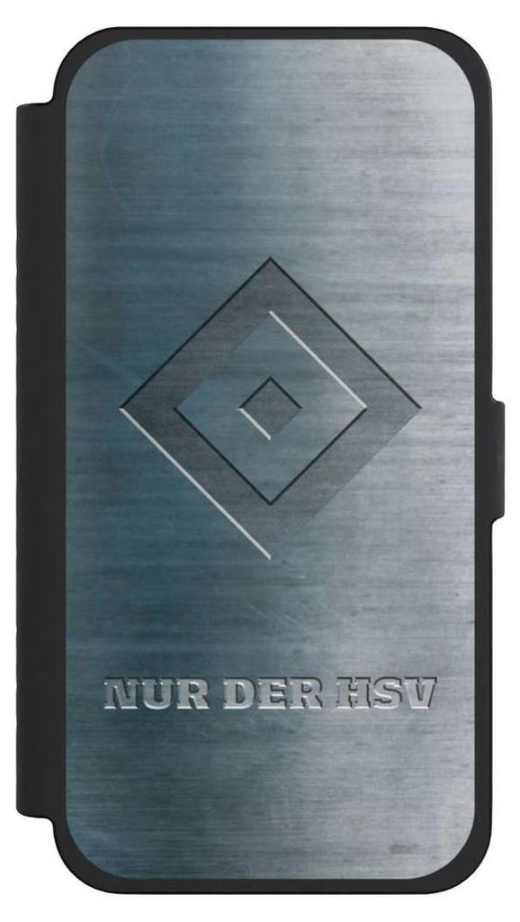 NIVOCASE Klapphülle für Apple iPhone 15 Pro Max Handyhülle aus Kunst Leder NIVOflip schwarz HSV Hamburger SV Metallic Look