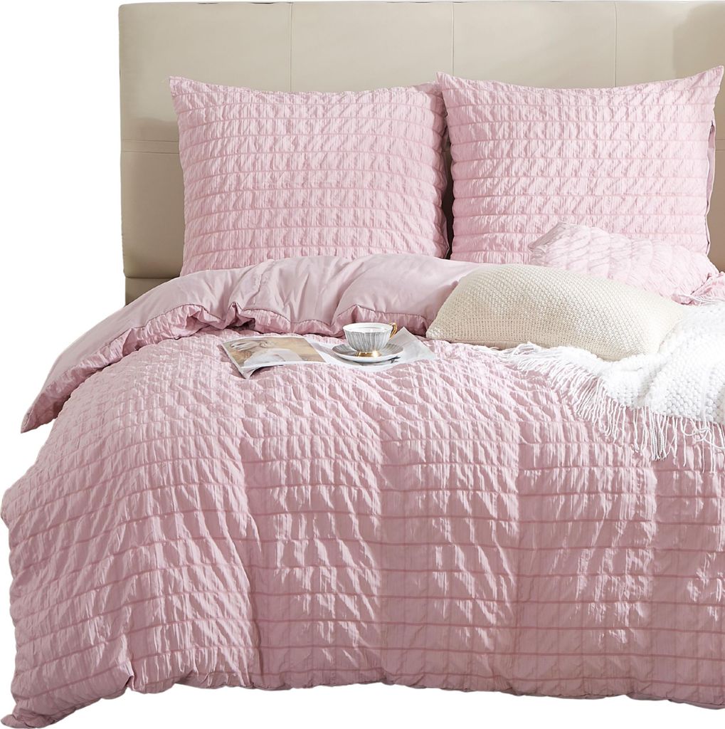 Geriffelte Creasy Mikrofaser-Bettwäsche Set 140X200 + 1 Kissenbezug Rosa