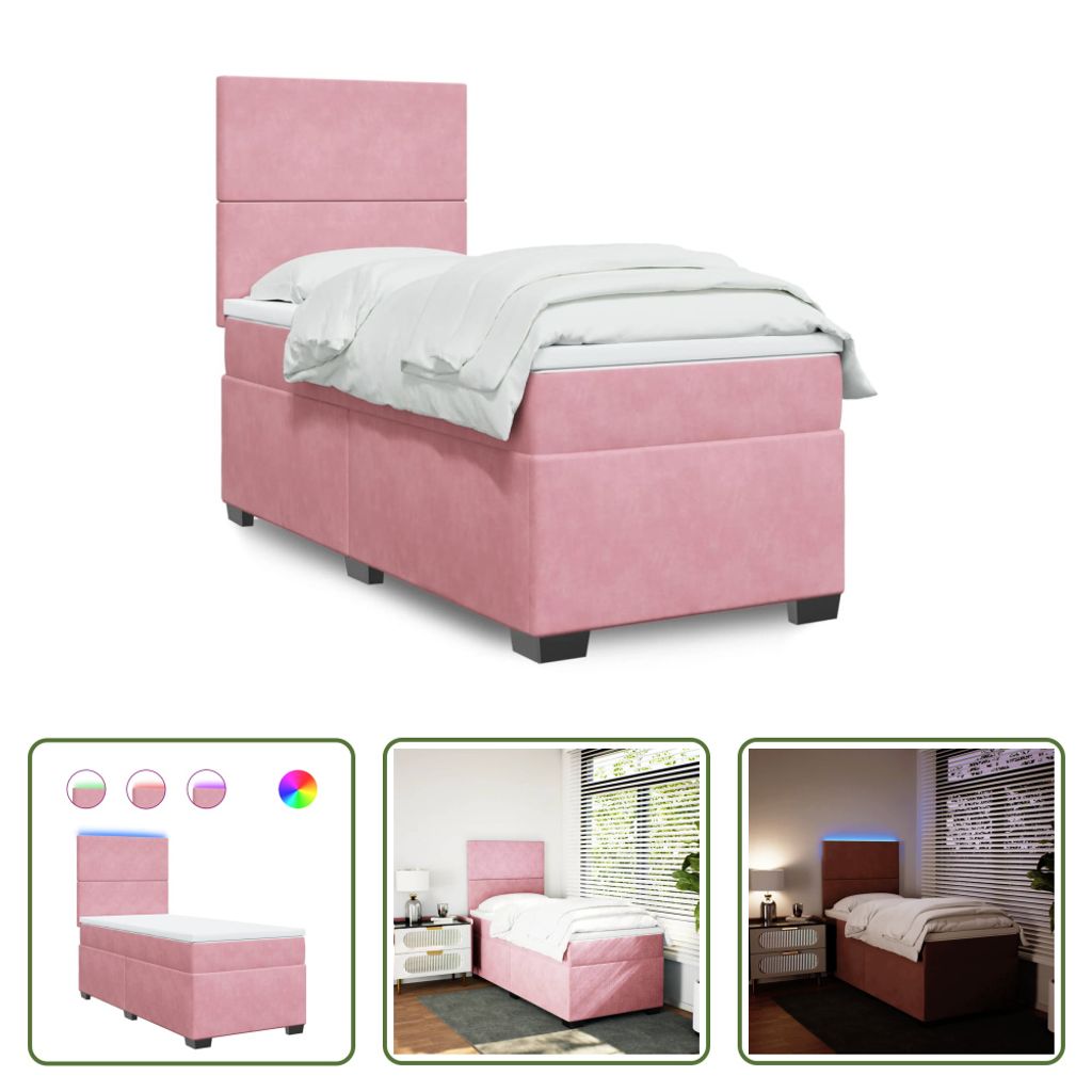 The Living Store Boxspringbett mit Matratze Rosa 90x190 cm Samt