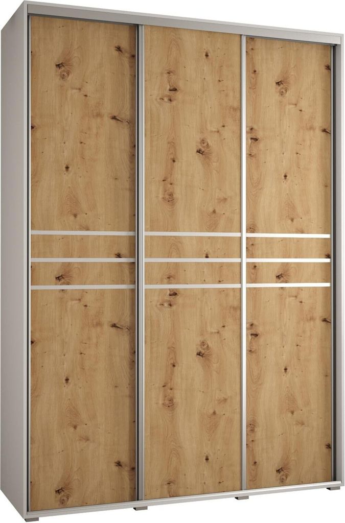 MEBLE KRYSPOL Cannes 10 Schrank mit 3 Schiebetüren - 205,2x180x60 cm - Weiß Artisan Silber