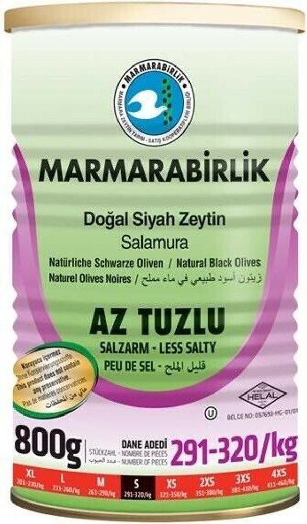 Marmarabirlik Natürliche Schwarze Oliven salzarm S 800g