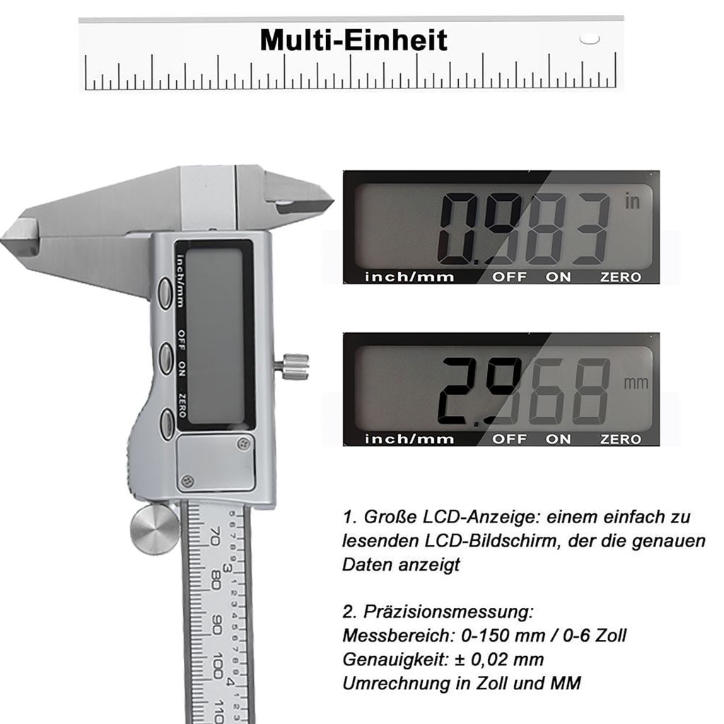 0-150mm LCD Digitaler Messschieber Elektrisch Schieblehre Caliper Wasserdicht 