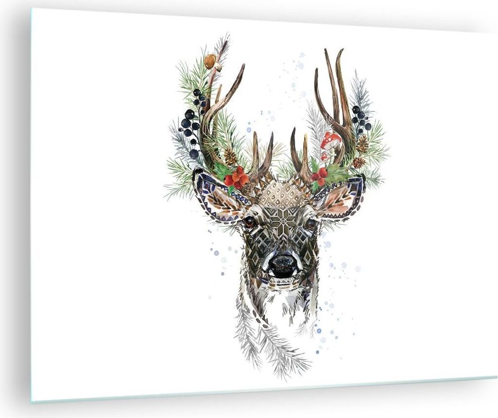 Bilder auf glas - Einteilig - Surrealismus Hirsch Boho - 70x50cm - Glasbilder - Wandbilder - Bilder - zum Aufhängen bereit - Wanddekoration aus Gl...