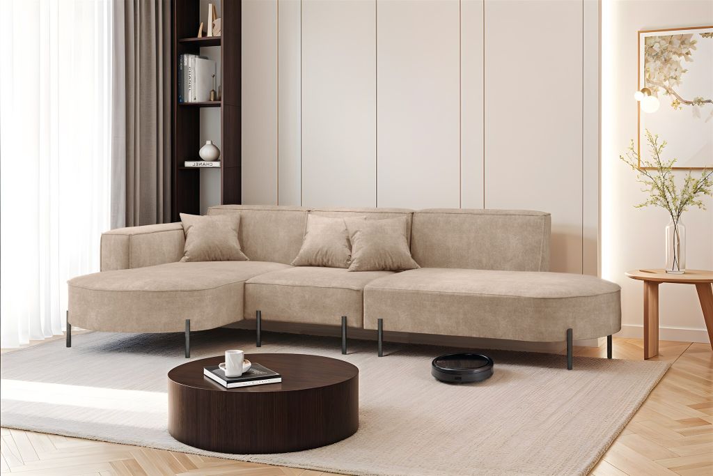 Ecksofa Designersofa VALENCIA in Stoff Noel Beige Ottomane Links