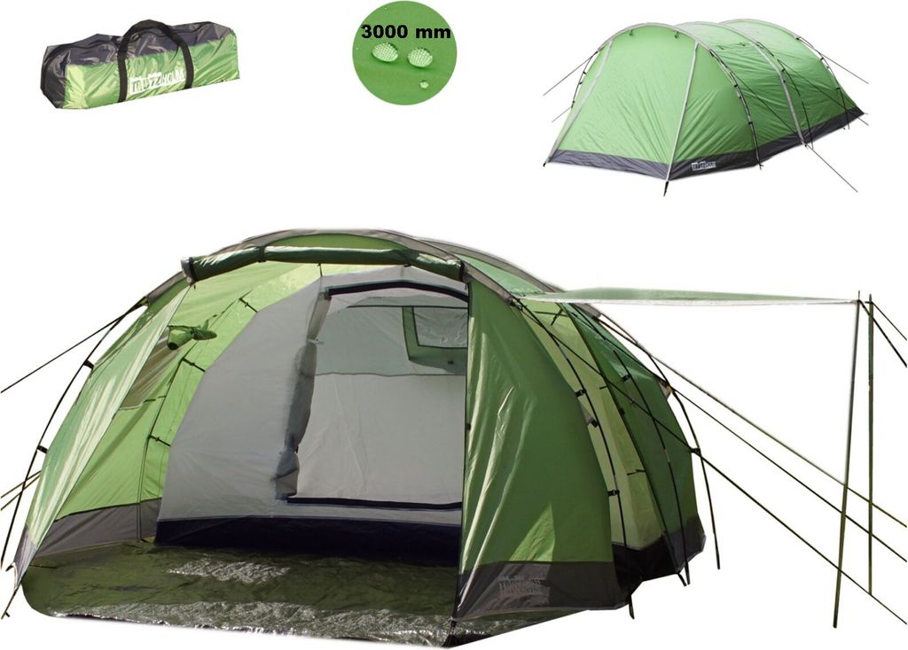 TRUTZHOLM Tunnelzelt für 4 Personen Familienzelt Campingzelt 4-Mann Zelt grün