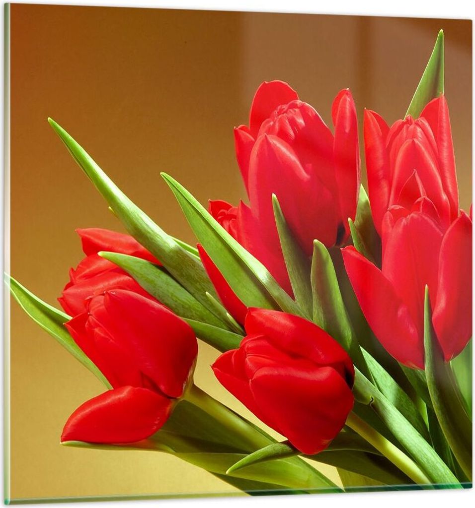 Bilder auf glas - Tulpen Blumen Feld Plantage - 30x30cm - Glasbilder - Wandbilder - Kunstdruck - zum Aufhängen bereit - Wanddekoration aus Glas - ...