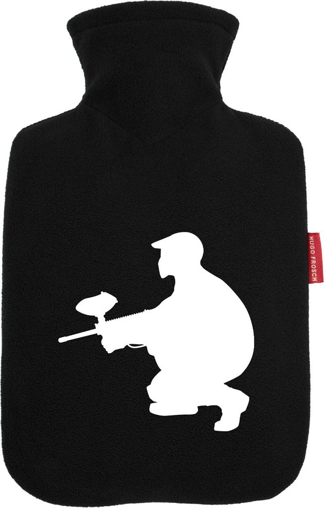 Huuraa Wärmflasche Paintball Silhouette 1,8 Liter Black Classic Veloursbezug Bettflasche Geschenkidee