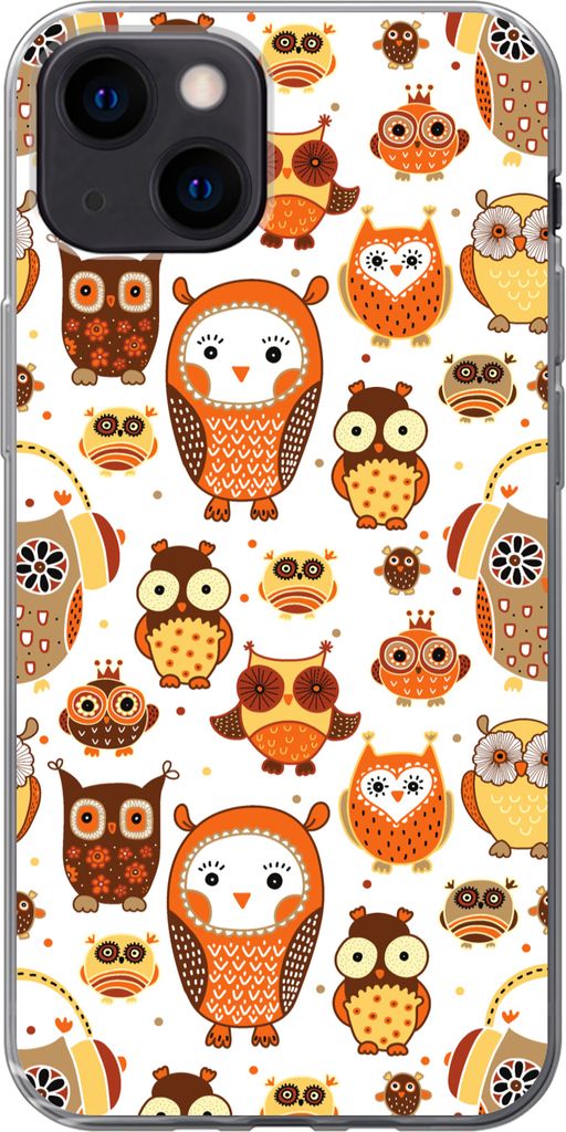 MuchoWow Handyhülle Schutzhülle Hülle für Telefoonhoesje iPhone 13 mini Mädchen - Eule - Orange - Muster - Mädchen - Kind - Kinder Silikon ...