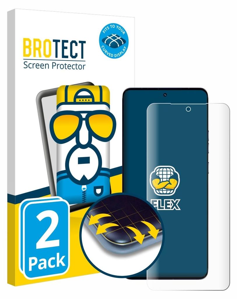 A product shot of a screen protector packaging and a smartphone with a screen protector applied.