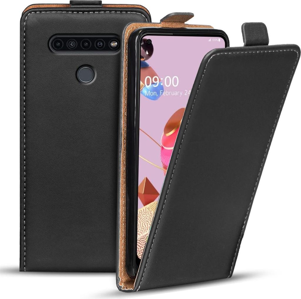 Conie Ultra Slim Klapp Tasche für LG K51s schlanke Hülle Rundumschutz in Schwarz