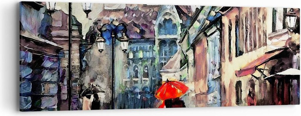 Bild auf Leinwand - Leinwandbild - Stadt Straße Haus - 90x30cm - Wand Bild - Wanddeko - Wandbilder - Leinwanddruck - Bilder - Kunstdruck - Wanddek...