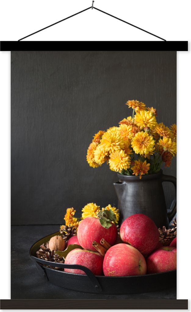 MuchoWow Textilposter Blumen - Apfel - Zimt 40x60 cm mit schwarzem Rahmen - Wanddekorationen