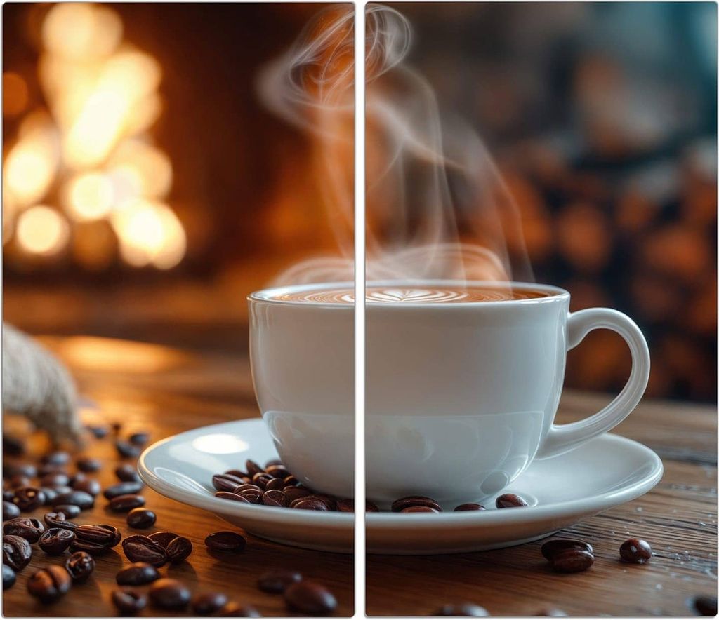 Spritzschutz Herdabdeckplatte Schneidebrett aus Glas Gemütliche Kaffeepause 2-Teilig (60x52cm)