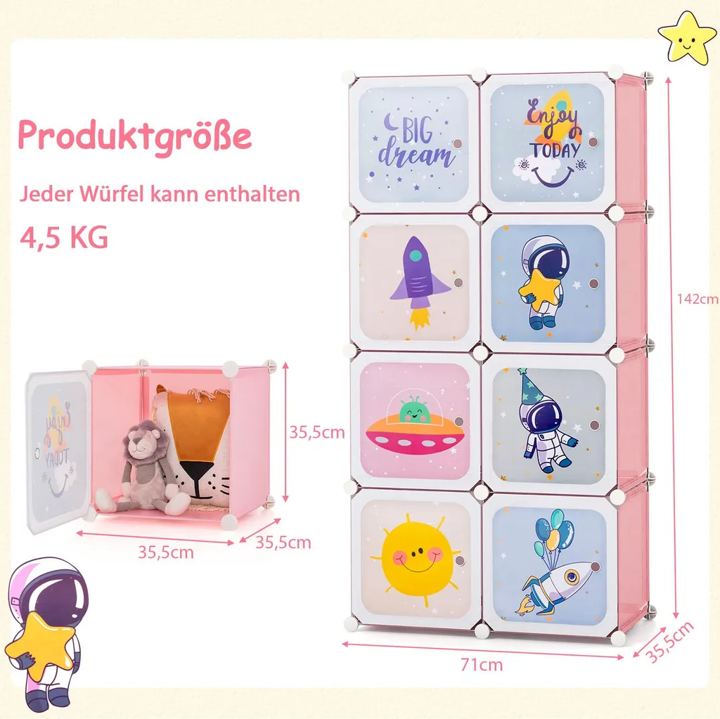 Armoire pour Enfants Modulable Rose : La Solution de Rangement à 8 Cubes