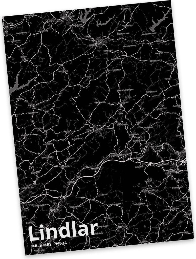 Mr. & Mrs. Panda Postkarte Lindlar - Geschenk, Stadt Dorf Karte Landkarte Map Stadtplan, Ansichtskarten, Ansichtskarte, bildkarte, Postkarten, Gru...