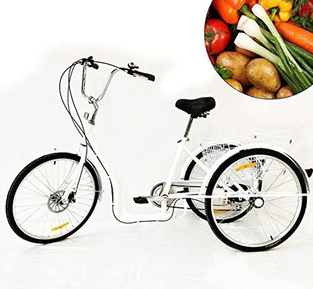schwarz Muguang Dreirad Tricycle Für Erwachsene 26 Zoll 7 Geschwindigkeit 3 Rad Fahrrad Dreirad mit Korb