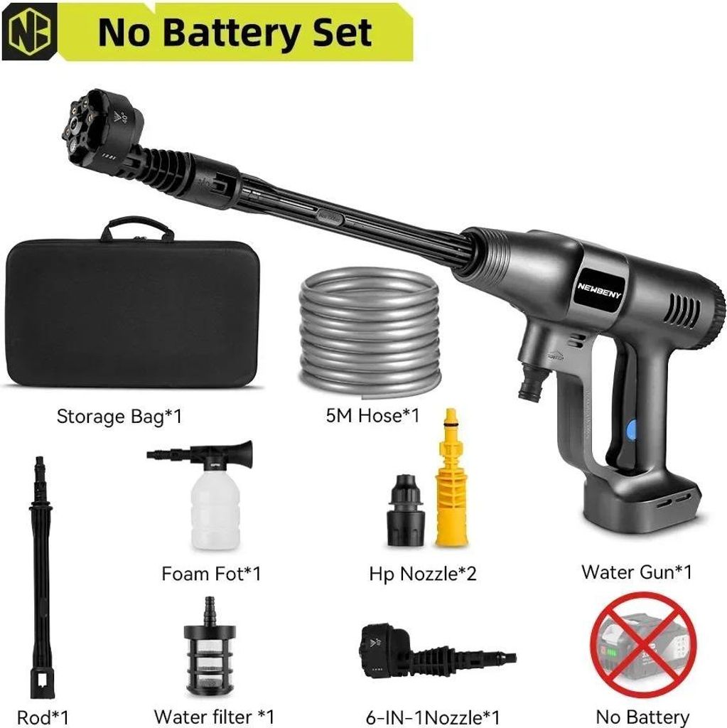 Akku-Hochdruckreiniger - 18V Bürstenlos - 200 Bar - 3500 W - 6-in-1 Düse - 3 Stufen - 5 m Schlauch - Ohne Akku - Grün