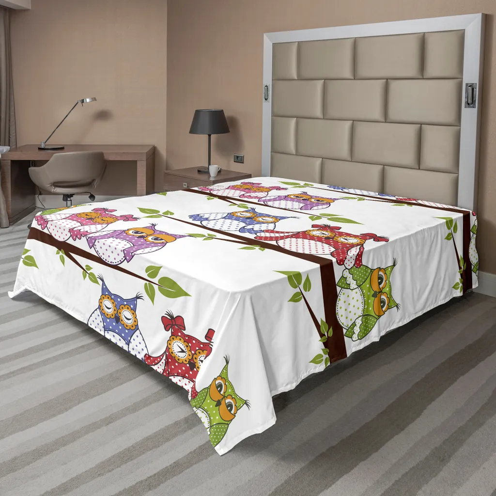 Drap de lit microfibre douce motif Hiboux Graphique 244x205cm Confort