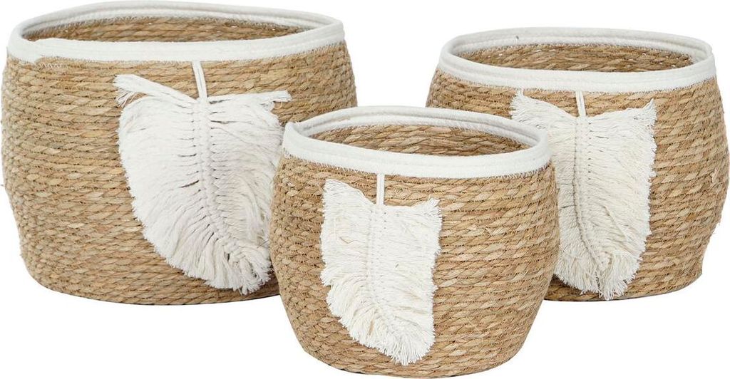 Dekorativer Korb Home ESPRIT Creme natürlich Boho 33 x 33 x 27 cm (3 Stücke)