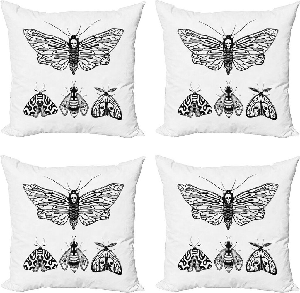 ABAKUHAUS Tod Moth Kissenbezug Set (4 Stück), Minimalist Flügel Kunst, Moderner Doppelseitiger Digitaldruck, 40 cm x 40 cm, Weiß und Schwarz