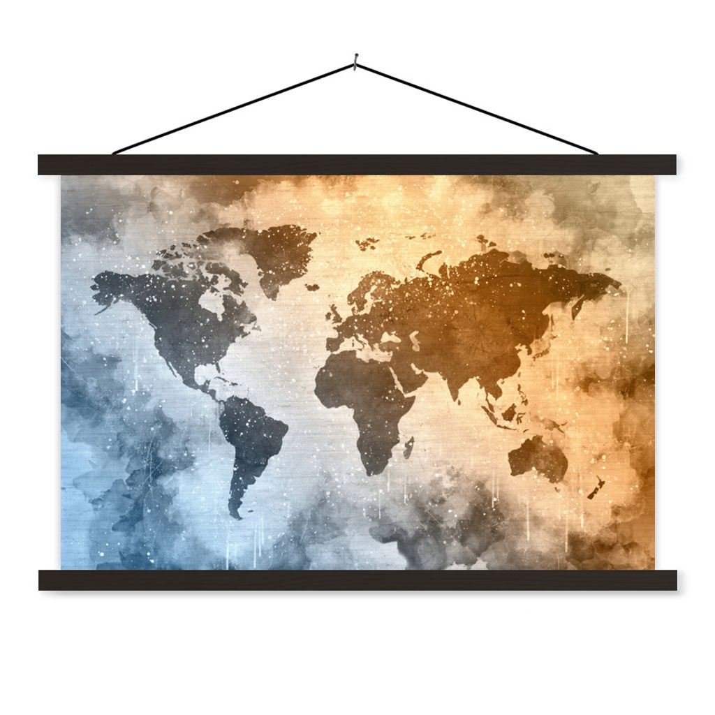 MuchoWow Textilposter Weltkarte - Abstrakt - Farben 150x100 cm mit schwarzem Rahmen - Schlafzimmer