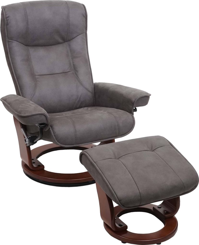 MCA Relaxsessel Halifax, Fernsehsessel Hocker, Stoff/Textil 130kg belastbar dunkelgrau, walnussfarben