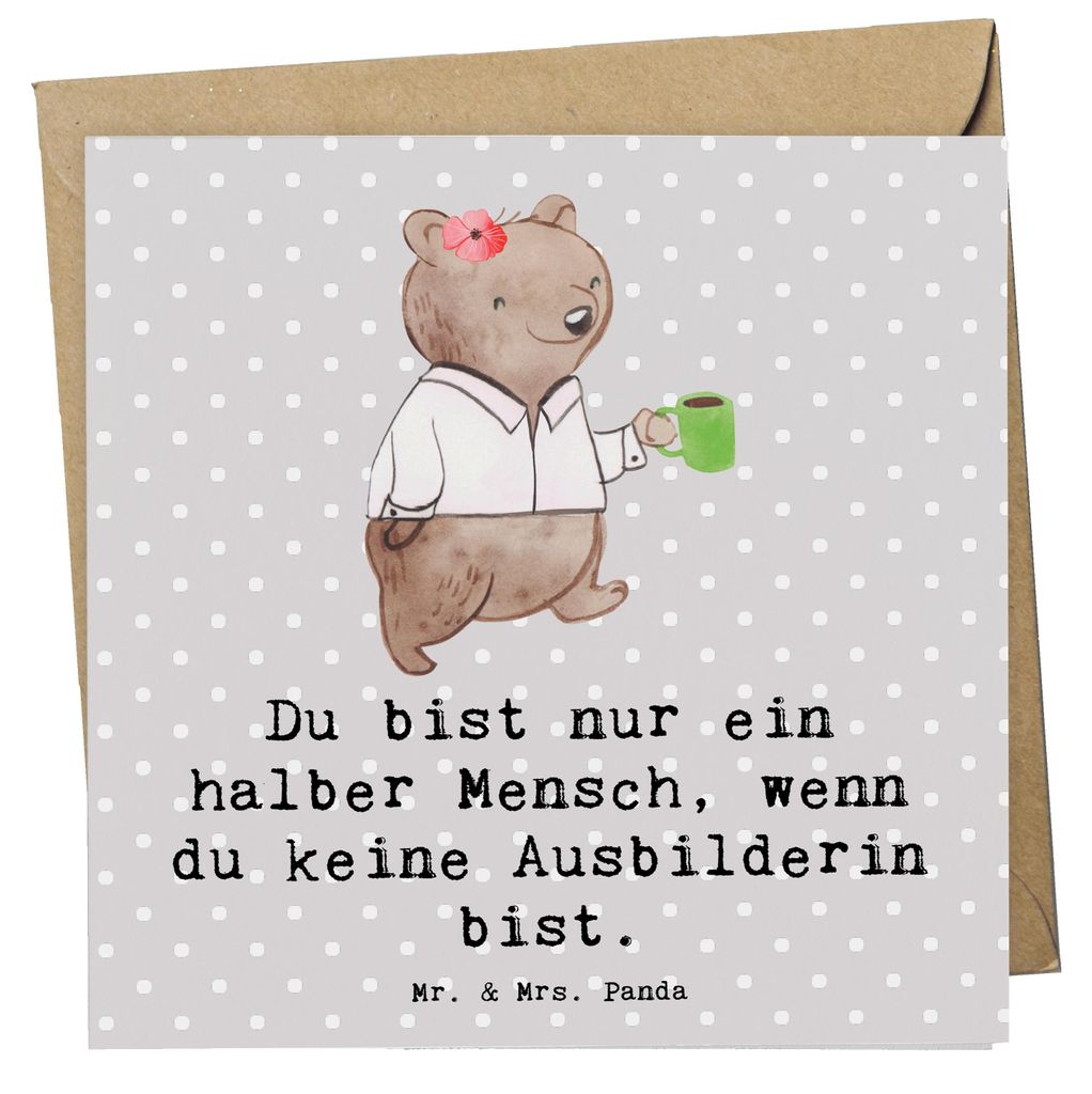 Mr. & Mrs. Panda Grußkarte Ausbilderin Herz - Grau Pastell - Geschenk, faltkarte, Spruch, doppelkarte, Witzig, Tutorin, Beruf, Klappkarte, Lustig,...