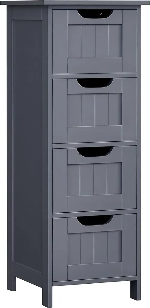Meuble Colonne en Bois Composite 4 Tiroirs Blanc pour Rangement Gain de Place