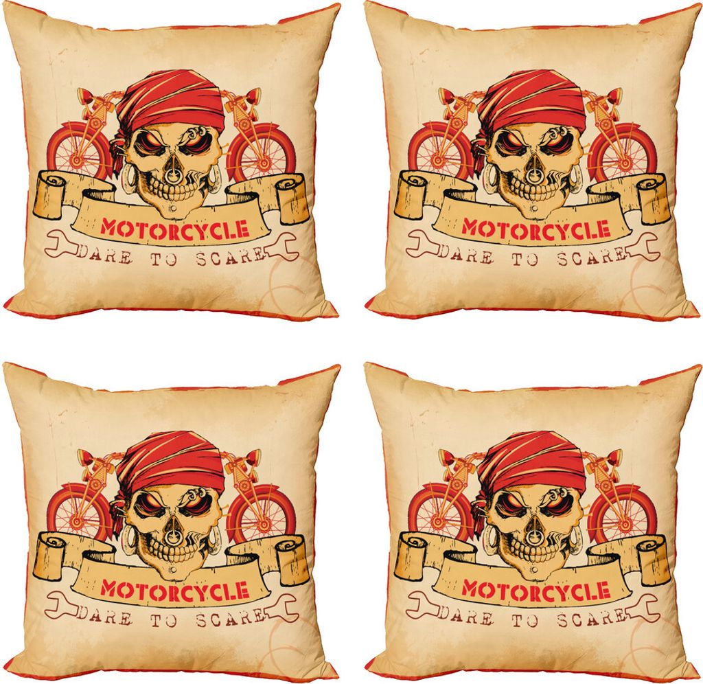 ABAKUHAUS Männlich Kissenbezug Set (4 Stück), Spooky Rennläufer-Motorrad, Moderner Doppelseitiger Digitaldruck, 50 cm x 50 cm, Orange Sand Braun